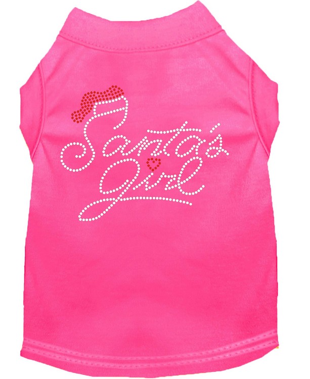 Santa's Girl Rhinestone Dog Shirt Bright Pink XS